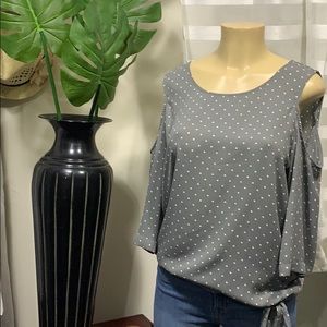 New York & Company ladies grey/white polka dot top
